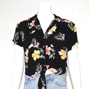 Abercrombie & Fitch Hawaiian Print Viscose Tie Front Blouse